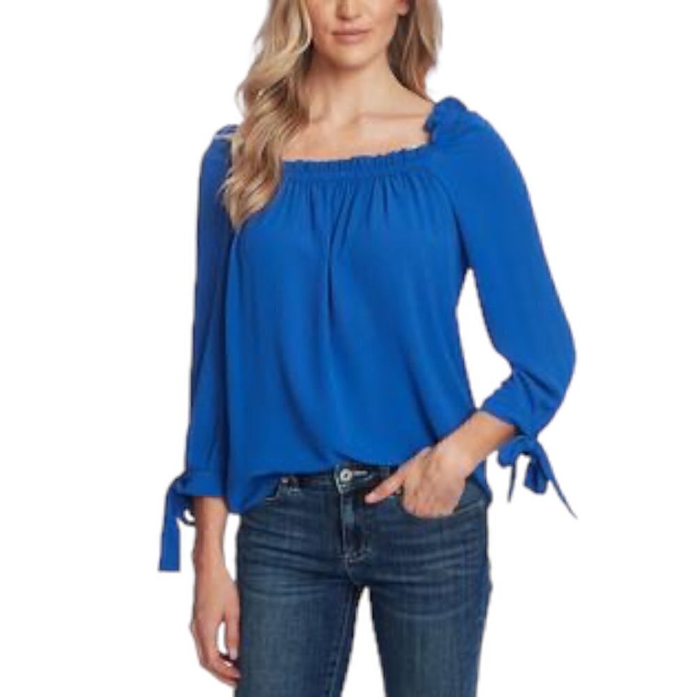 NWT CeCe Blue Square Neck Blouse Small